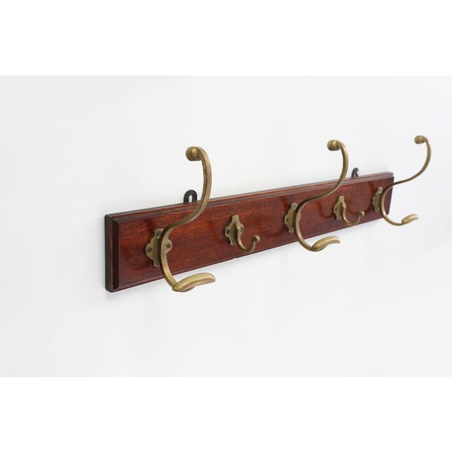 Art Nouveau Coat Rack in Brass and Oak, France, 1900s For Sale - Image 3 of 10