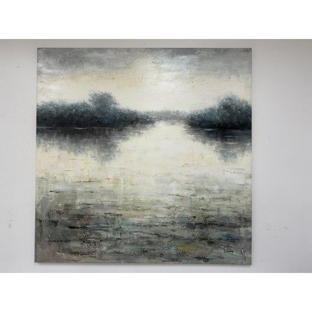 2020s Atmospheric Abstract Water Scene - Large Square Canvas For Sale - Image 5 of 10
