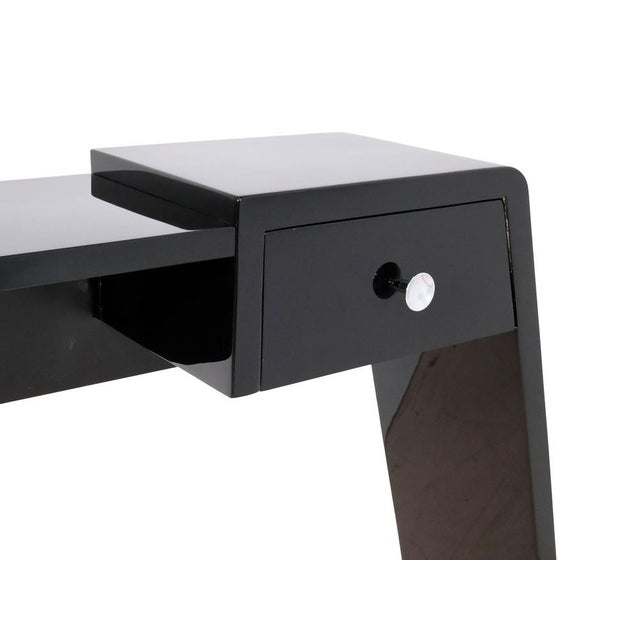 Art Deco Console in Black High-Gloss Lacquer with Two Small Drawers, 1930s For Sale - Image 4 of 6