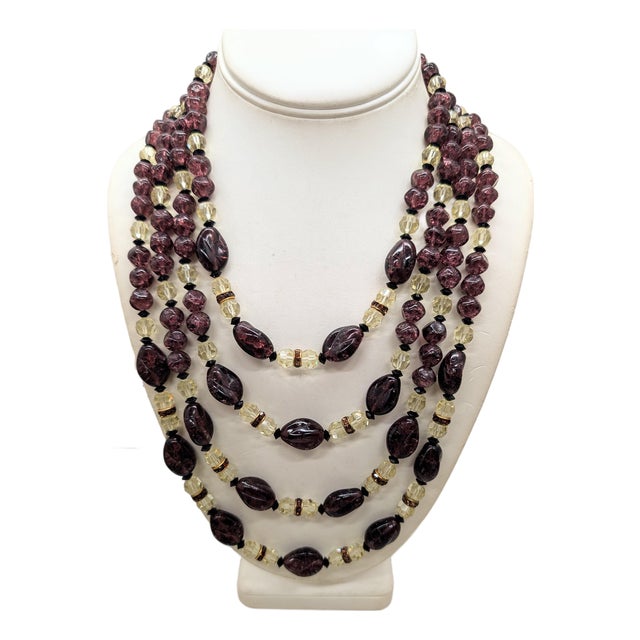Vintage 1960s Signed Boucher Multi-Strand Beaded Faux-Amethyst Necklace For Sale