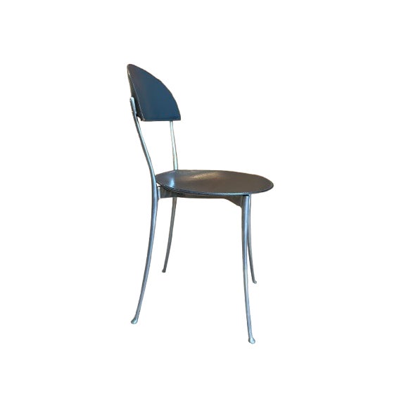 Mid-Century Modern Set of 4 Tonietta Chairs by Enzo Mari for Zanotta, Chrome & Gray Leather, Italy, 1990 For Sale - Image 3 of 11