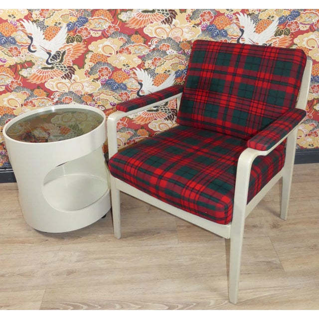 Iconic armchair Easy Chair wacky design! Covered in bright red and green chequered woollen fabric, typical of the time....