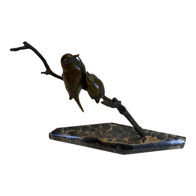 André Vincent Becquerel Art Deco Bronze Bird Sculpture on Portoro Marble Base For Sale