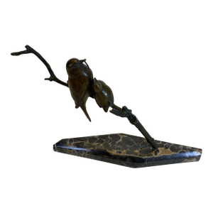 André Vincent Becquerel Art Deco Bronze Bird Sculpture on Portoro Marble Base