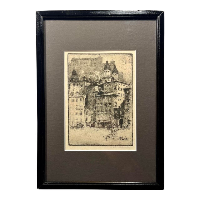 1909 Antique Salzburg Aquatint Etching by Luigi Kasimir Signed in Pencil For Sale