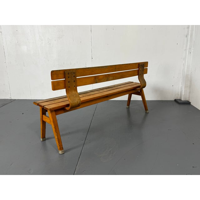 Super cool vintage school bench. Plenty of room for at least 4 toddlers! Made of wood. The legs are fitted with light grey...