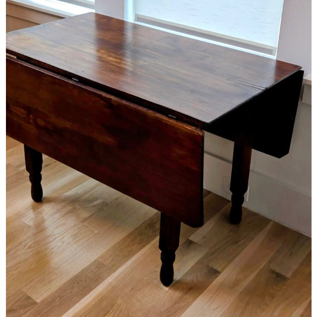 Farmhouse Antique Solid Wood Drop Leaf Gateleg Dining Table For Sale - Image 3 of 12