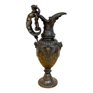 19th Century French Clodion-Style Bronzed Zinc Ewer with Bacchic Caryatid Handle For Sale