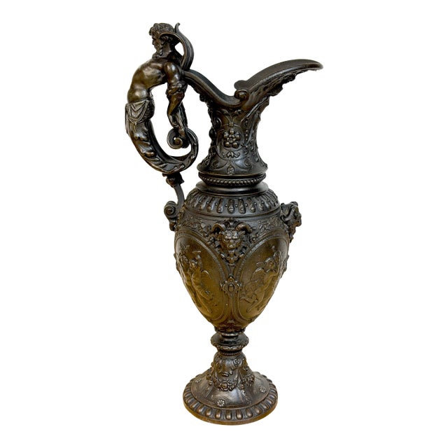 19th Century French Clodion-Style Bronzed Zinc Ewer with Bacchic Caryatid Handle For Sale