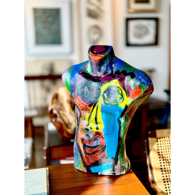 Abstract 1973 Artist Signed Peter Keil Completely Painted Acrylic 3d Torso Sculpture For Sale - Image 3 of 4