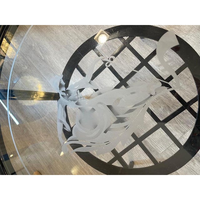 Round Coffee Table in Ebonized Wood and Screen-Printed Glass by Paolo Buffa, 1940 For Sale - Image 3 of 15