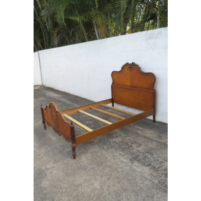 French Johnson Furniture Carved Inlay Full Size Bed 6236 For Sale - Image 15 of 17