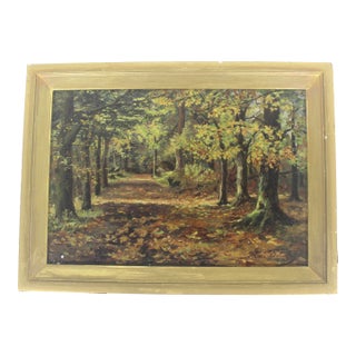 Antique Signed Oil Painting Impressionist Fall Landscape With Trees and Laneway Framed For Sale