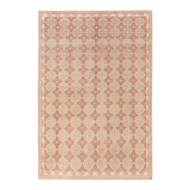 Red 1960s Vintage Deco Rug in Red, White & Pink Geometric Pattern For Sale - Image 8 of 8