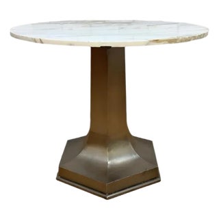 Mid Century Modern Structural Metal Octagonal Pedestal Base Italian Marble Table For Sale