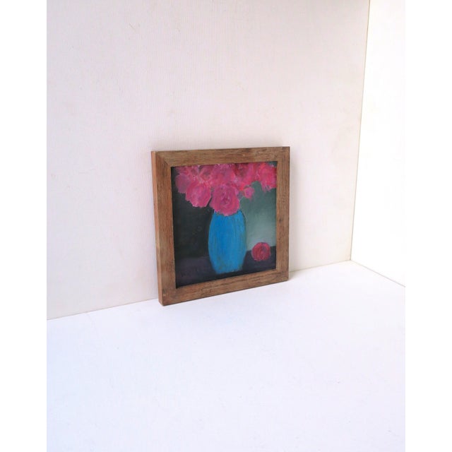 Wood Artwork Painting Still Life Flowers in Vase For Sale - Image 7 of 8