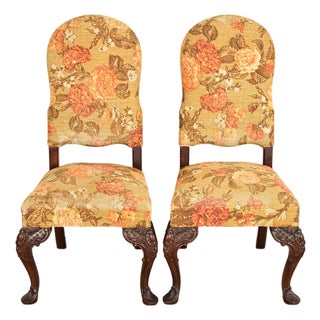 Berkey & Gay Antique Chippendale Carved Walnut Side Chairs or Dining Chairs, Pair For Sale