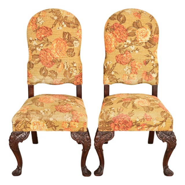 Berkey & Gay Antique Chippendale Carved Walnut Side Chairs or Dining Chairs, Pair For Sale