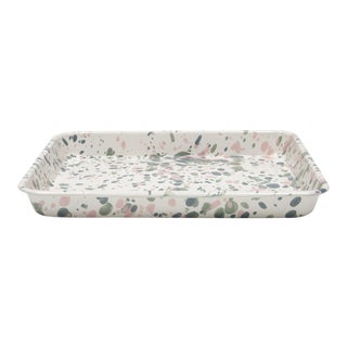 Crow Canyon Home Enamelware Catalina Small Rectangle Tray in Mint Hibiscus For Sale