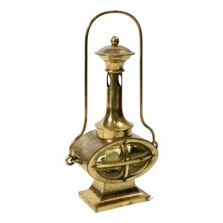 Antique Brass Maritime Ships Lamp with Oval Glass Shade, 1890s For Sale