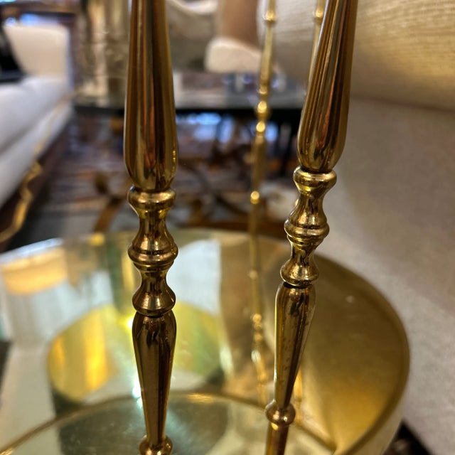 Italian Solid Brass Two Tier Side Tables With Recessed Glass Tops a Pair For Sale - Image 9 of 10