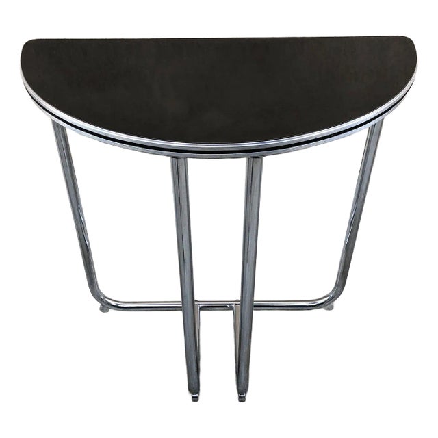 Bauhaus Chrome and Black Laminate Console Table by Royalchrome, Circa 1930s For Sale