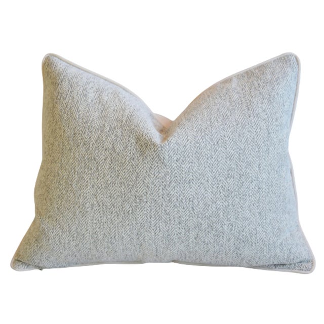 Textile Designer Ralph Lauren Salt & Pepper Woven Herringbone Feather/Down Pillow 24" X 18" For Sale - Image 7 of 7