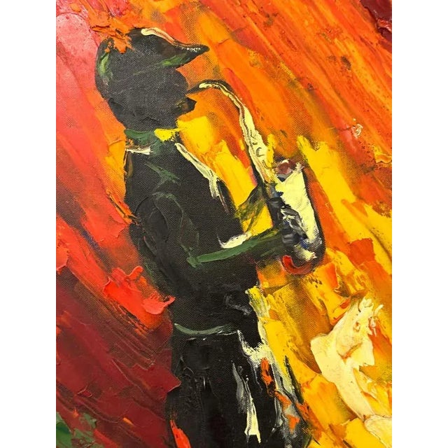 "Jazz Players" Colorful Oil on Canvas For Sale In Los Angeles - Image 6 of 7