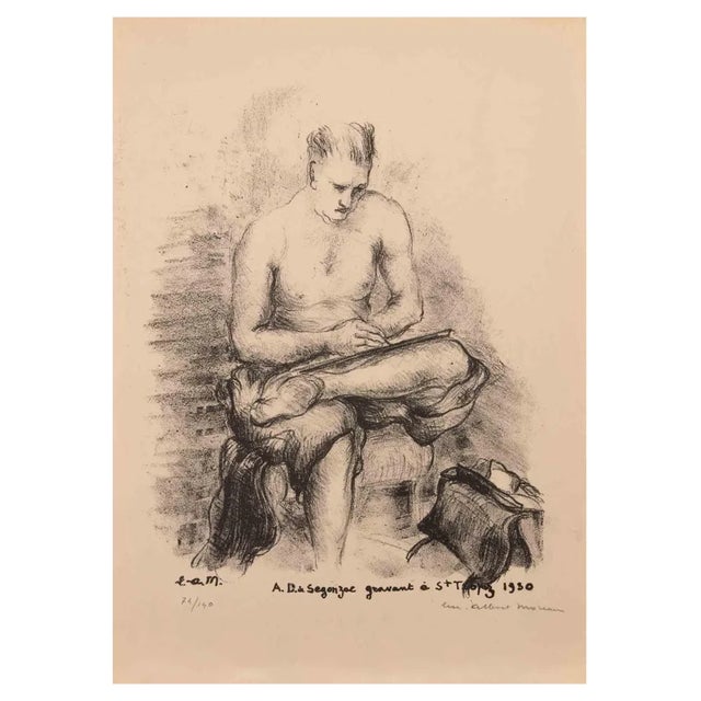 Luc-Albert Moreau, Man Sitting, Early 20th Century, Lithograph For Sale