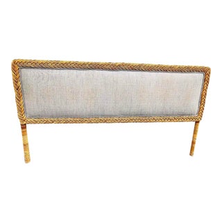 1970s Vintage Rattan Upholstered King Headboard For Sale