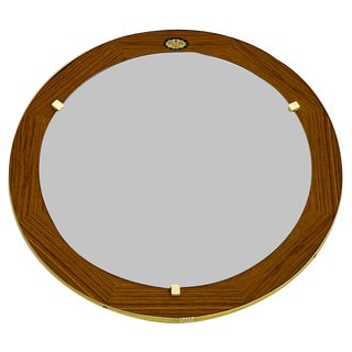 Mid-Century Wall Round Mirror in Teak, 1970s For Sale
