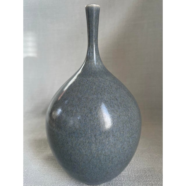 Ceramic Vintage Scandinavian Modern Mottled Blue Glazed Vase Signed by Swedish Ceramist Gunnar Hartman (B. 1949) For Sale - Image 7 of 11