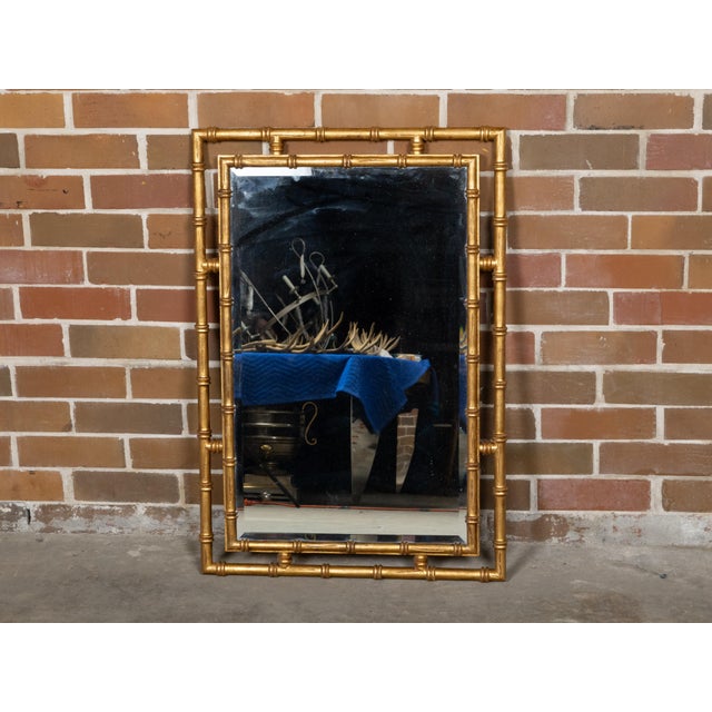 Midcentury Italian Gilt Faux Bamboo Mirror with Beveled Glass For Sale - Image 4 of 10