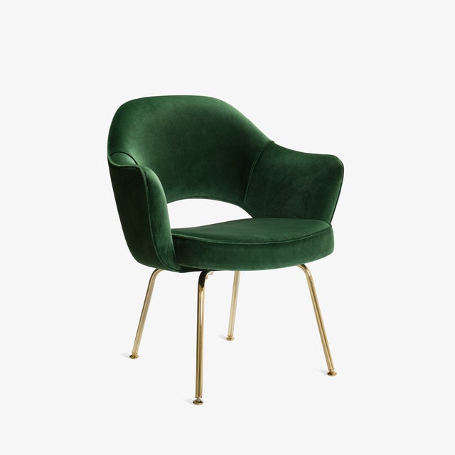 Emerald Saarinen Executive Arm Chairs in Emerald Velvet, 24k Gold Edition For Sale - Image 8 of 8