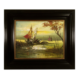 Cesar Buenaventura Espinosa Fishing Boats 1966 Painting
