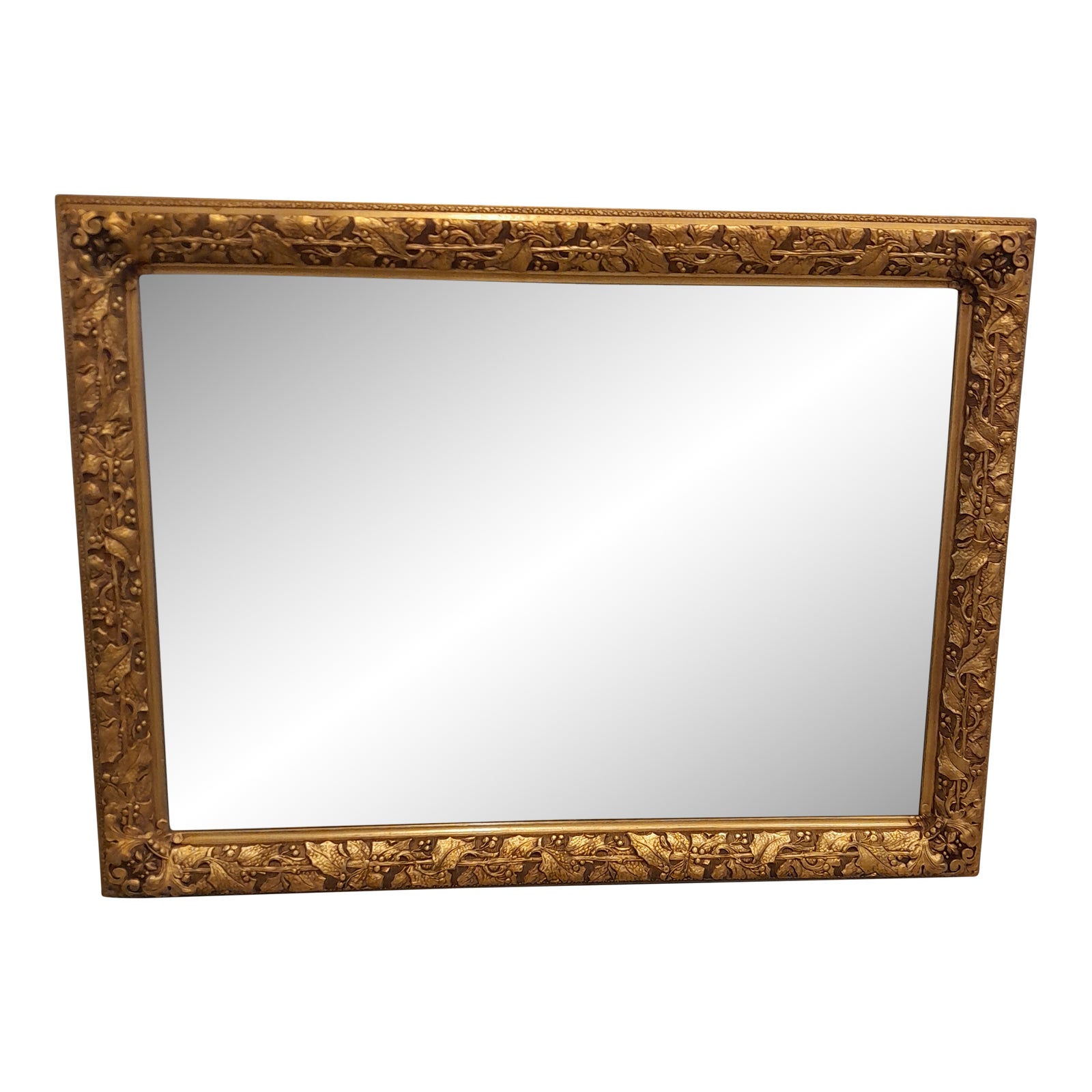 Vintage Gilt Horizontal Gold Mirror With Festive Holly Design and ...
