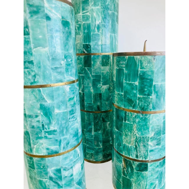 Vintage Maitland Smith Tessellated Stone and Brass Candlesticks, Set of Three For Sale - Image 9 of 10