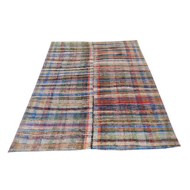 Funky and Eclectic Hand-made modern Turkish flatweave, wool. This one of a kind piece that is used as a rug, or even table...