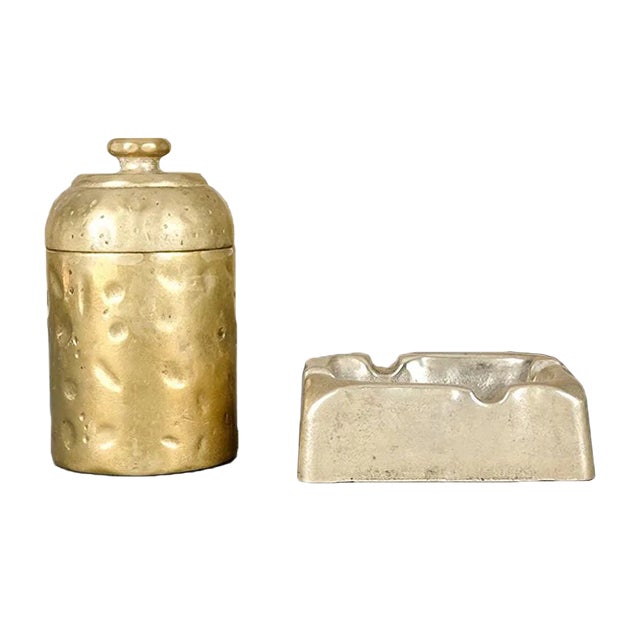 Mid-Century Brutalist Brass Smokers Set, Set of 2 For Sale
