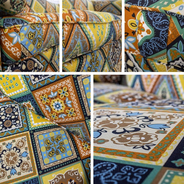 Late 20th Century Camelback Sofa W/Multicolored Patchwork Fabric & Tight Back by Rowe Furniture For Sale - Image 14 of 18