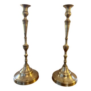 Large Antique Victorian Brass Candlesticks, 1860, Set of 2 For Sale