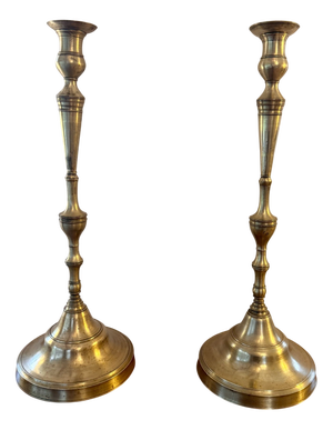 Large Antique Victorian Brass Candlesticks, 1860, Set of 2