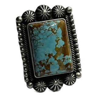 1990s Henry Calladito, Sterling Silver and Turquoise Native American Ring, Size 9 For Sale