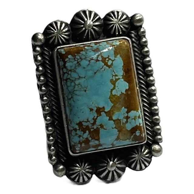 1990s Henry Calladito, Sterling Silver and Turquoise Native American Ring, Size 9 For Sale
