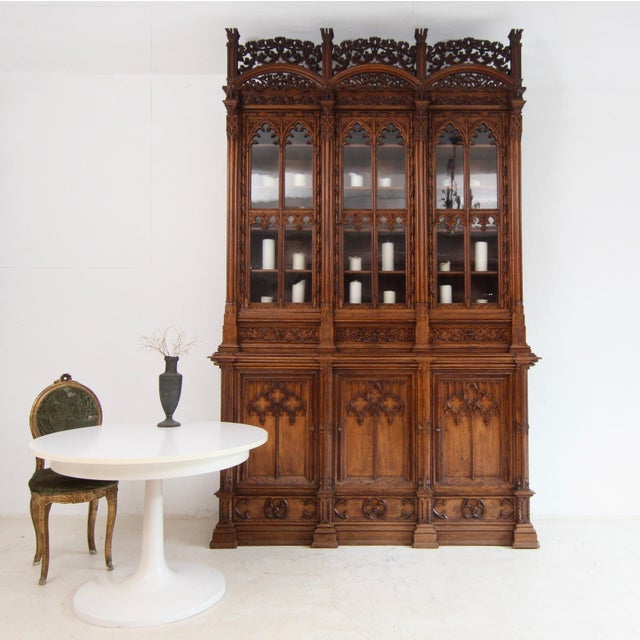 Large Gothic Revival German Carved Oak Cabinet, 1883 For Sale - Image 4 of 18