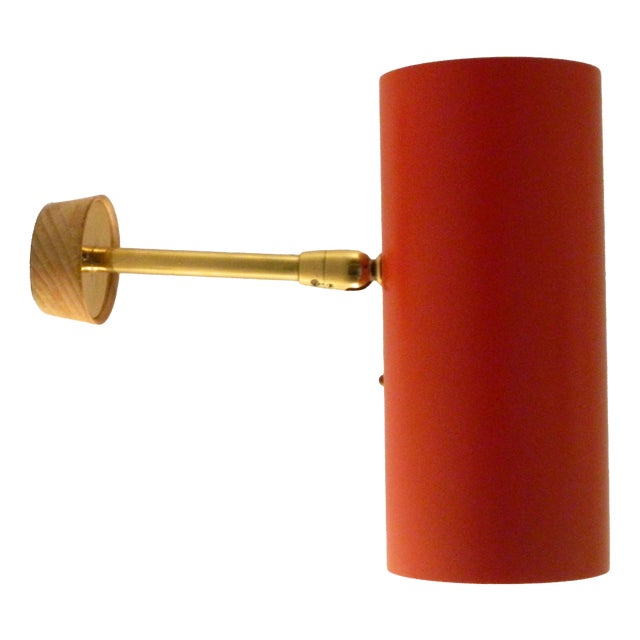 Cylinder Wall Lamp with Red Shade and Chrome Arm by J.T. Kalmar, 1960s For Sale