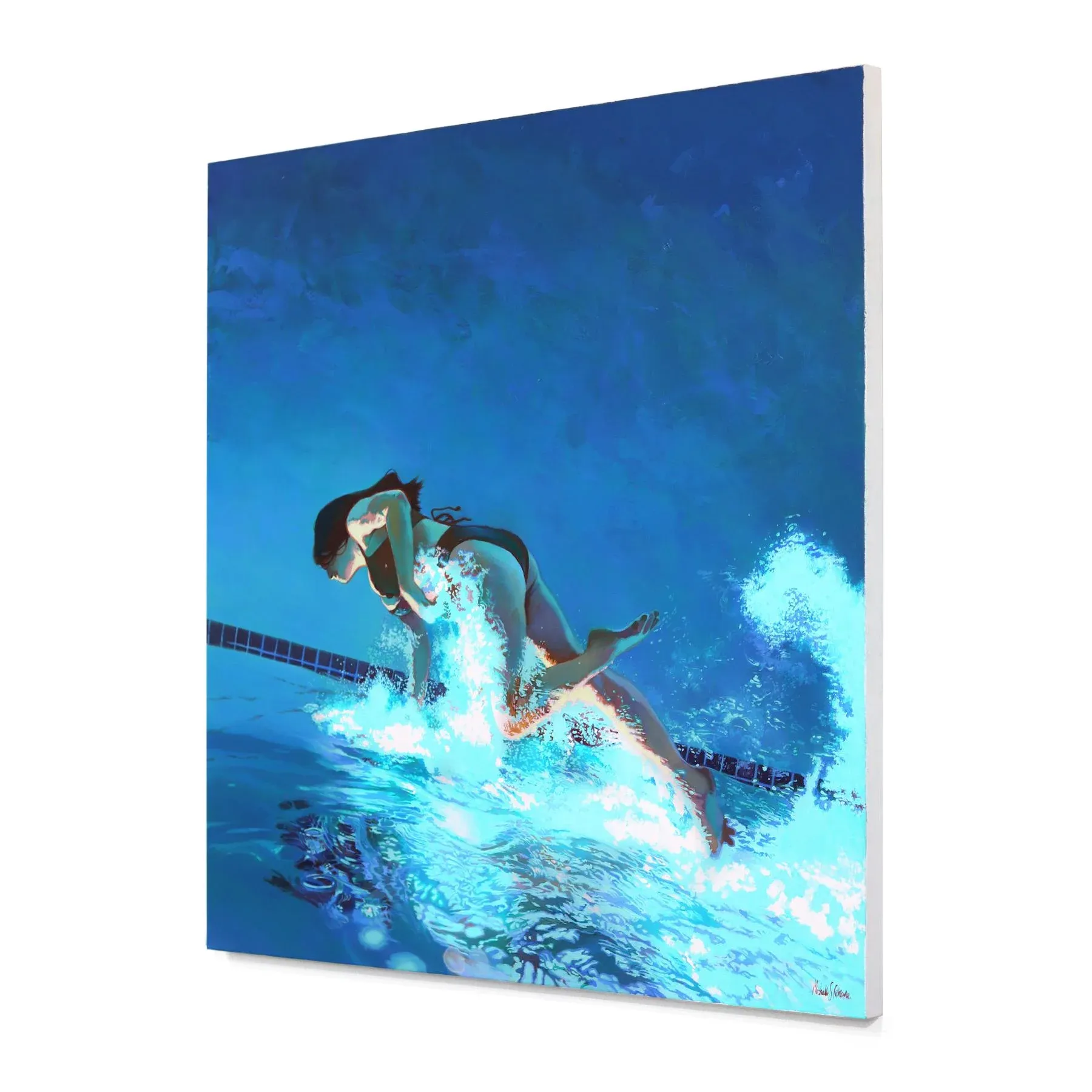 The Upside - Blue Figurative Oil Painting on Canvas Original