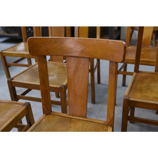 Mid-Century Modern Vintage Beech Bistro Chairs, 1950s, Set of 10 For Sale - Image 3 of 15