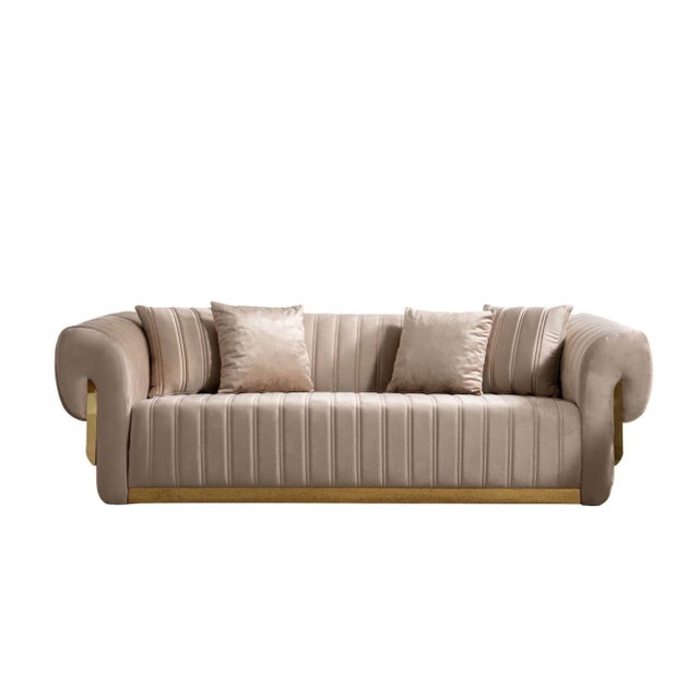 Contemporary New Luna 3–Piece Channel Tufted Gold Accent Luxury Sofa Set - Sofa , Loveseat & Chair For Sale - Image 3 of 18
