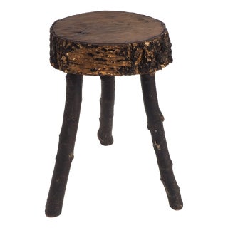Rustic Hand-Crafted Wooden Stool, 1960s For Sale